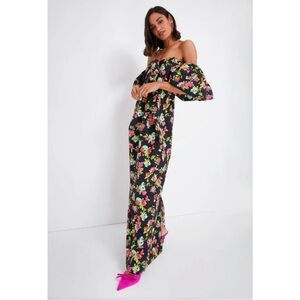Caroline Constas Red Pink Noir Floral Reyna Dress